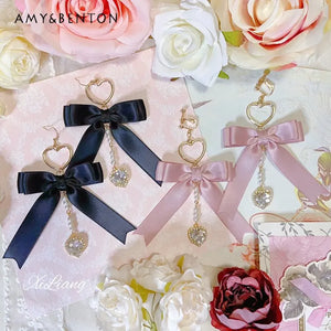 Sweet Girl Earrings Lolita Style Heart Rhinestone Earring