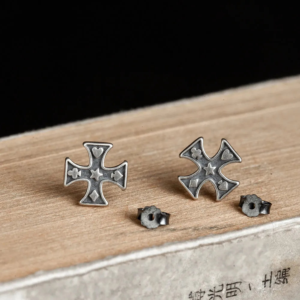 Cross Poker Silver Stud Earrings for Women Girls Teen Jewelry