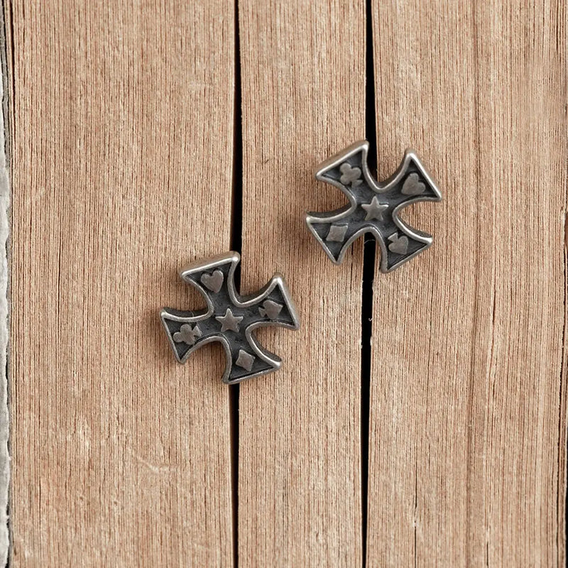 Cross Poker Silver Stud Earrings for Women Girls Teen Jewelry