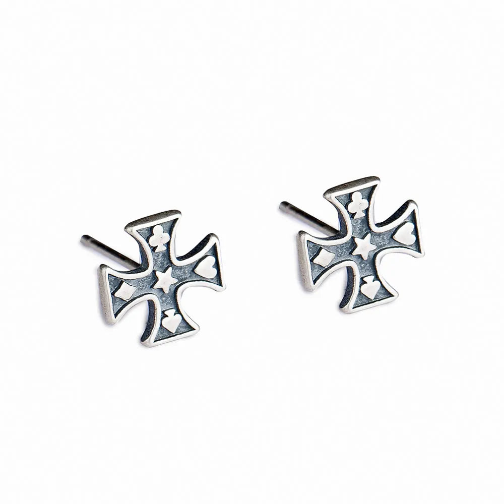 Cross Poker Silver Stud Earrings for Women Girls Teen Jewelry