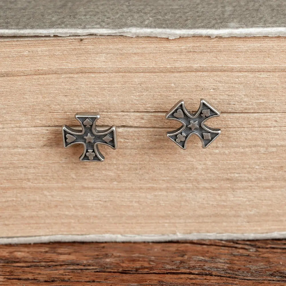 Cross Poker Silver Stud Earrings for Women Girls Teen Jewelry