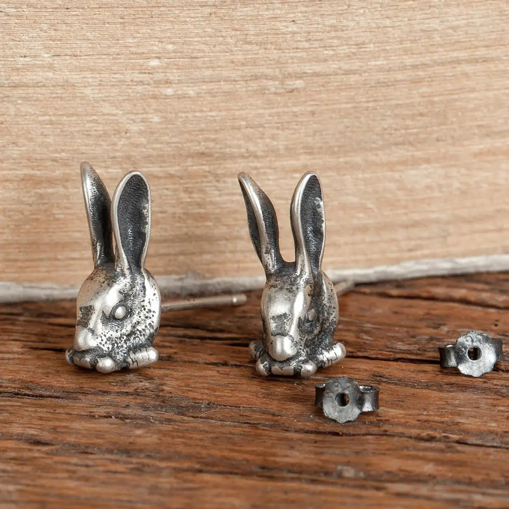Punk Rabbit Silver Stud Earrings Vintage Women Teen Jewelry