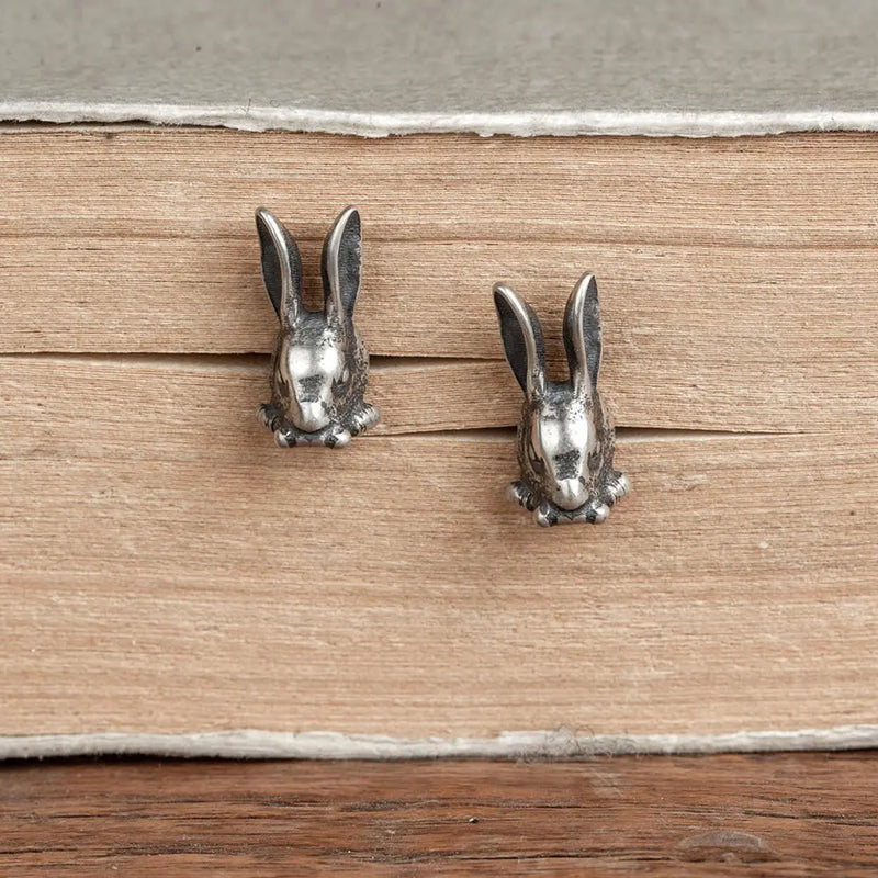 Punk Rabbit Silver Stud Earrings Vintage Women Teen Jewelry