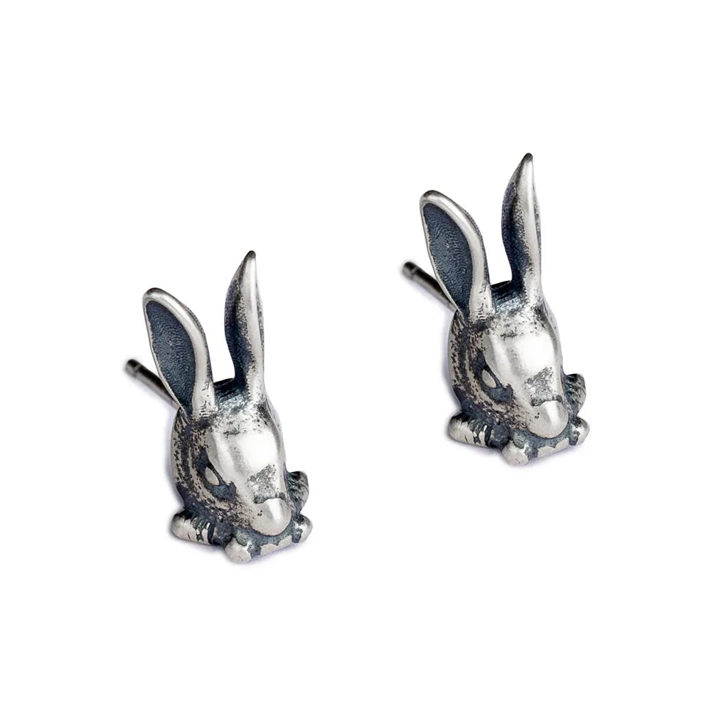 Punk Rabbit Silver Stud Earrings Vintage Women Teen Jewelry