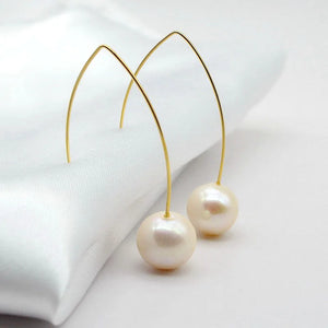 Freshwater Pearl Drop Earrings Large Curved Hook Jewelry