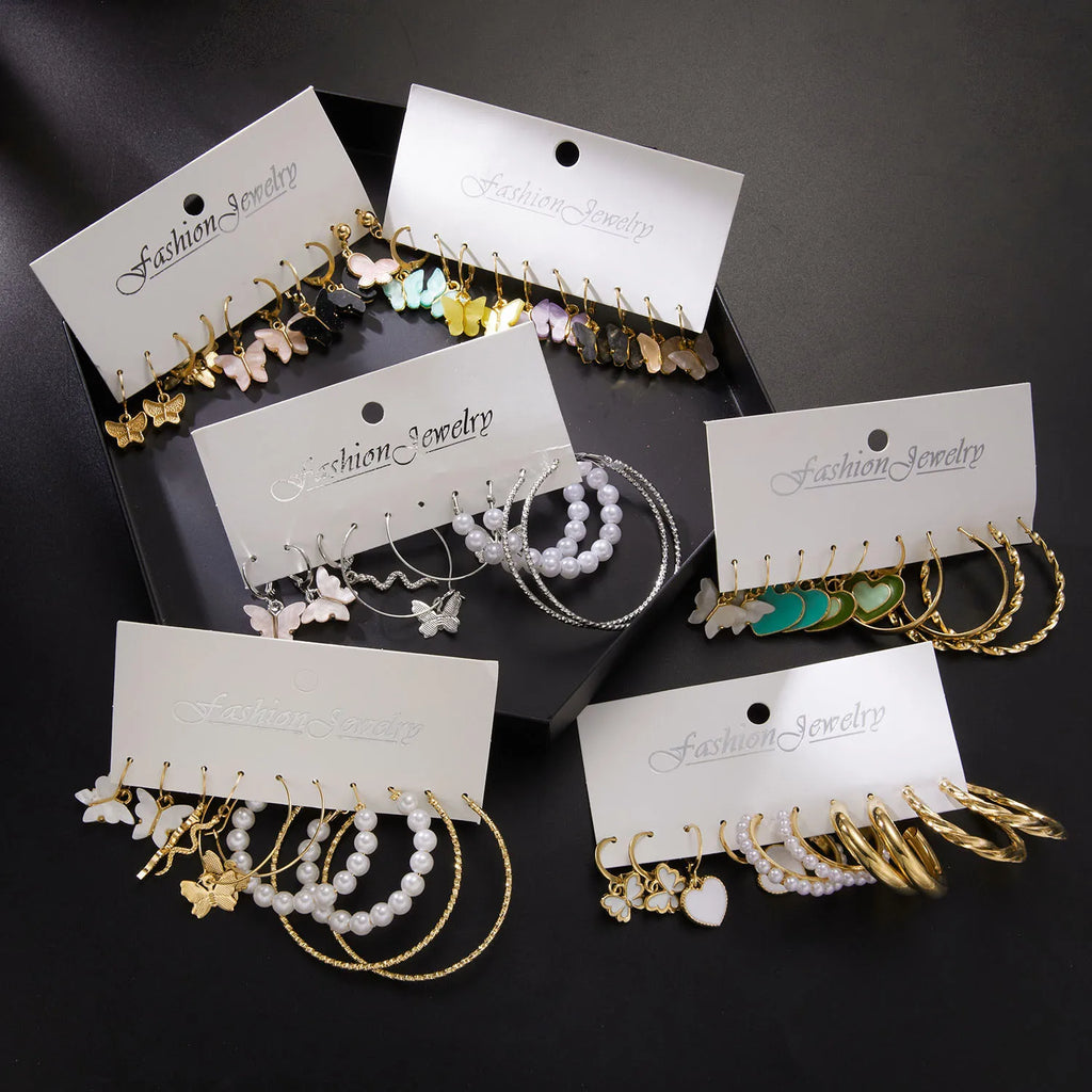 Acrylic Butterfly Tassel Pearl Earrings Set for Women