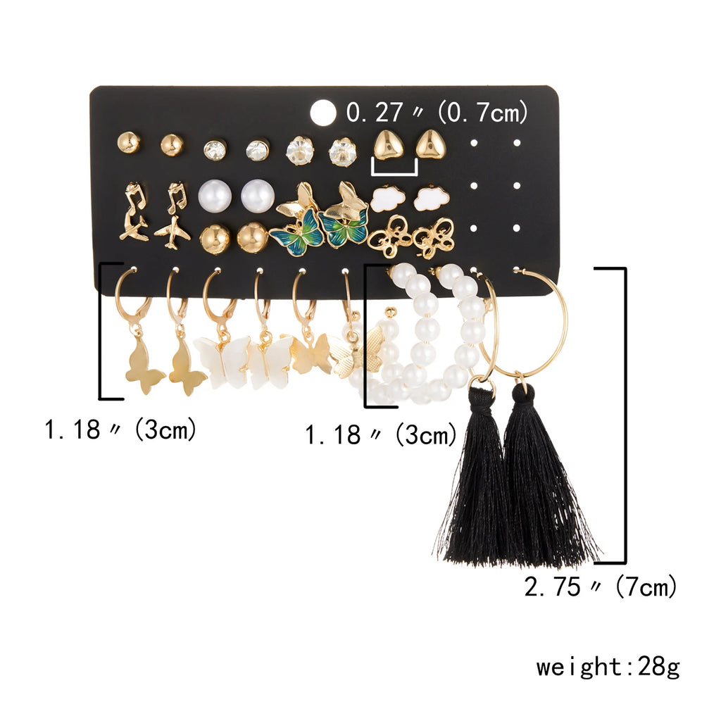 Acrylic Butterfly Tassel Pearl Earrings Set for Women