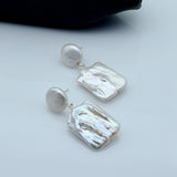 Square Pearl Earrings Vintage Beads Baroque Pendant