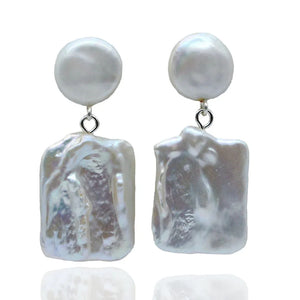 Square Pearl Earrings Vintage Beads Baroque Pendant