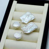 Square Pearl Earrings Vintage Beads Baroque Pendant
