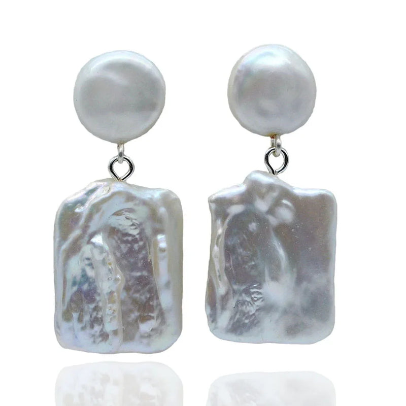Square Pearl Earrings Vintage Beads Baroque Pendant