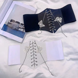 Women's Elastic Waistband Butterfly Chain Wide Corset Belt
