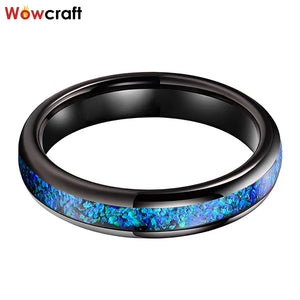 Women's Bright Tungsten Ring 4mm Opal Inlay Wedding Band