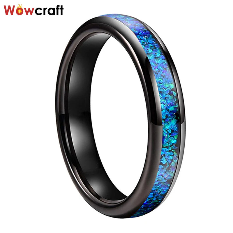 Women's Bright Tungsten Ring 4mm Opal Inlay Wedding Band