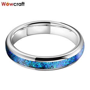 Women's Bright Tungsten Opal Inlay Wedding Band Ring 4mm Wide