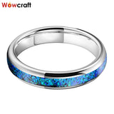 Women's Bright Tungsten Opal Inlay Wedding Band Ring 4mm Wide