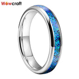 Women's Bright Tungsten Opal Inlay Wedding Band Ring 4mm Wide