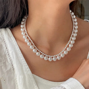 Imitated Pearl Double Layer Chains Choker Necklace