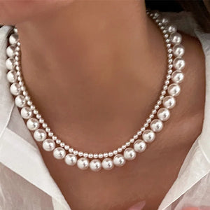 Imitated Pearl Double Layer Chains Choker Necklace