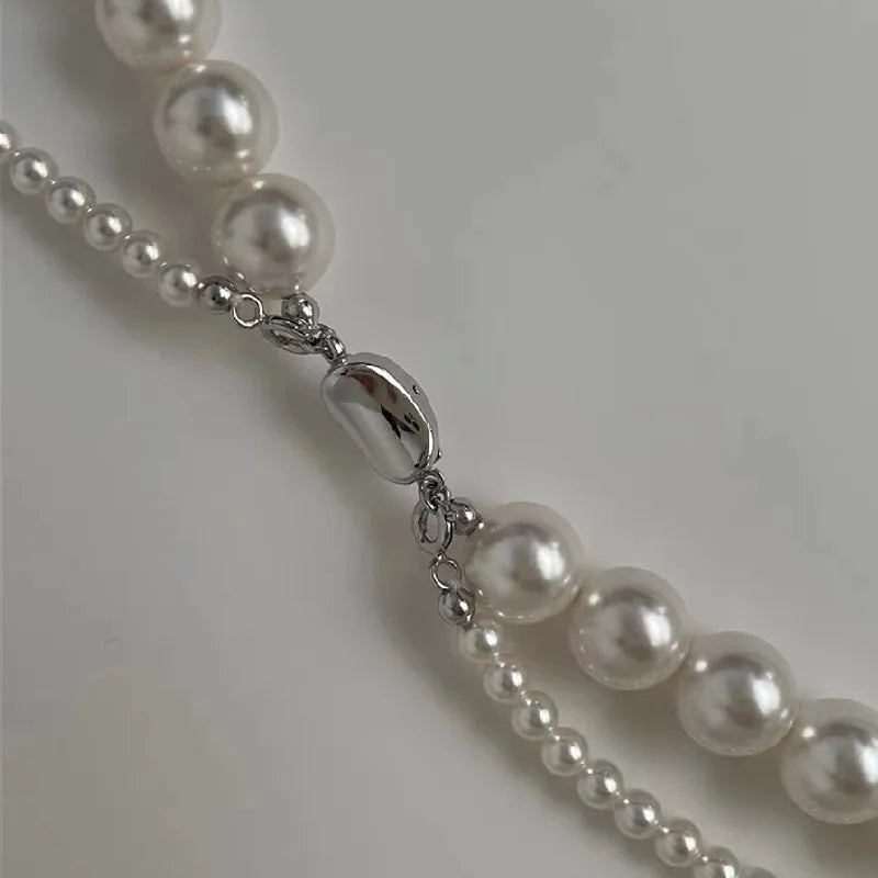 Imitated Pearl Double Layer Chains Choker Necklace