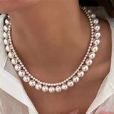 Imitated Pearl Double Layer Chains Choker Necklace