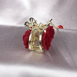 Red Rose Hair Claw Clip Tiara Pearl Pendant Crab Clip