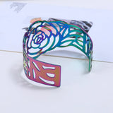 Colorful Bangle Bracelets Wide Hollowed Out Metal Rose