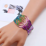 Colorful Bangle Bracelets Wide Hollowed Out Metal Rose