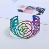 Colorful Bangle Bracelets Wide Hollowed Out Metal Rose