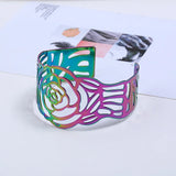 Colorful Bangle Bracelets Wide Hollowed Out Metal Rose