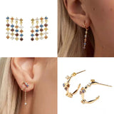 925 Silver Colorful Zircon Tassel Earrings Gift