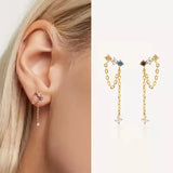 925 Silver Colorful Zircon Tassel Earrings Gift