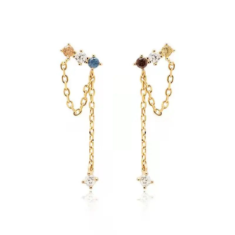 925 Silver Colorful Zircon Tassel Earrings Gift