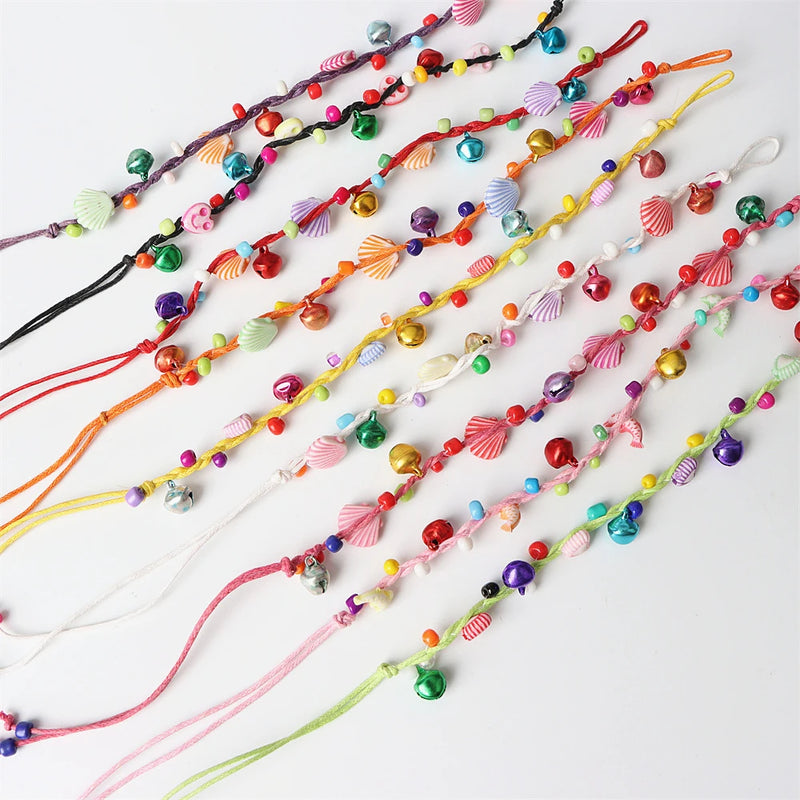30pcs/Lots Rope Bell Shell Cuff Bracelet Jewelry Mix Style Size Adjustable