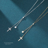 925 Silver CZ Cross Pendant Short Necklace Gift Girls