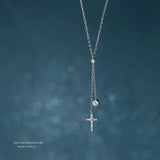 925 Silver CZ Cross Pendant Short Necklace Gift Girls
