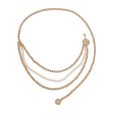 Women's Hip High Waist Metal Chain Tassel Pearl Diamond Waist Chain