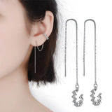 Crystal Paved Cuff Tassel Ear Line Earrings