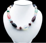 Boho Lariat Beaded Necklace Natural Stones Flat Round 16*16*5mm