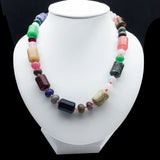 Boho Lariat Beaded Necklace Natural Stones Flat Round 16*16*5mm