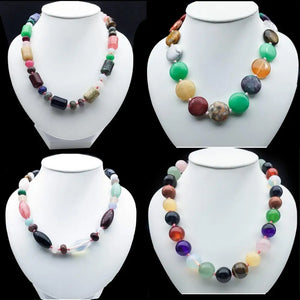 Boho Lariat Beaded Necklace Natural Stones Flat Round 16*16*5mm