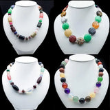 Boho Lariat Beaded Necklace Natural Stones Flat Round 16*16*5mm