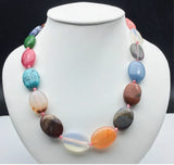 Boho Lariat Beaded Necklace Natural Stones Flat Round 16*16*5mm
