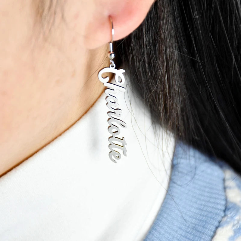 Personalized Name Drop Earrings Stainless Steel Dangle Jewelry