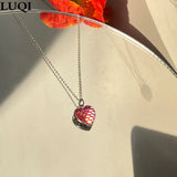 S925 Silver Plated Rainbow Heart Pendant Necklace