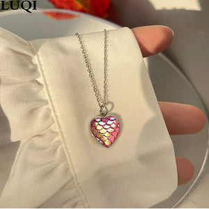 S925 Silver Plated Rainbow Heart Pendant Necklace