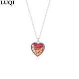 S925 Silver Plated Rainbow Heart Pendant Necklace