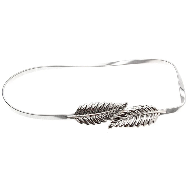 Women's Metal Leaves Chain Belt Elastic Waistband for Dress Skirt