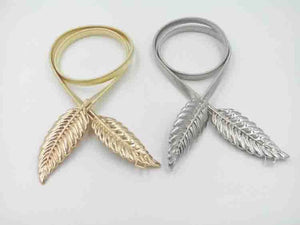 Women's Metal Leaves Chain Belt Elastic Waistband for Dress Skirt