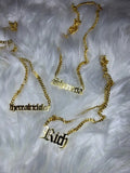 Women's Old English Name Necklace Personalized Letter Necklace 4MM Cuban Chain